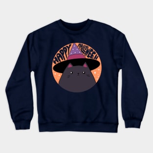 Happy halloween a Cute black cat wearing a witch hat Crewneck Sweatshirt